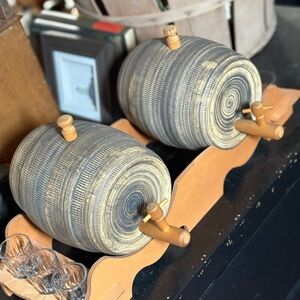 Rustic Double Wooden Barrel Drink Dispensers with Spigots